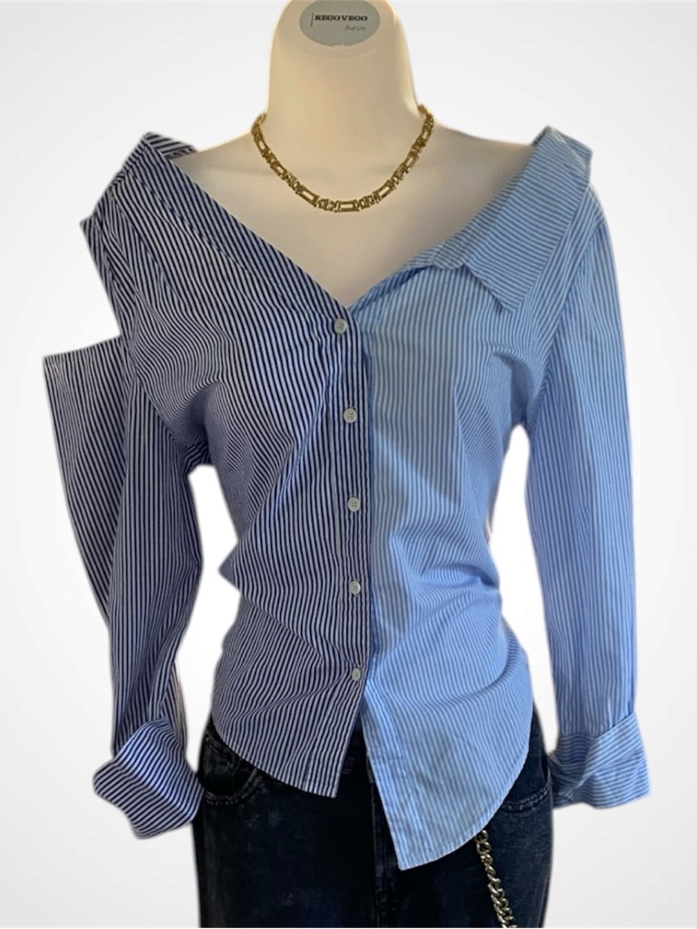 Asymmetrical Blue Stripes Pattern Top